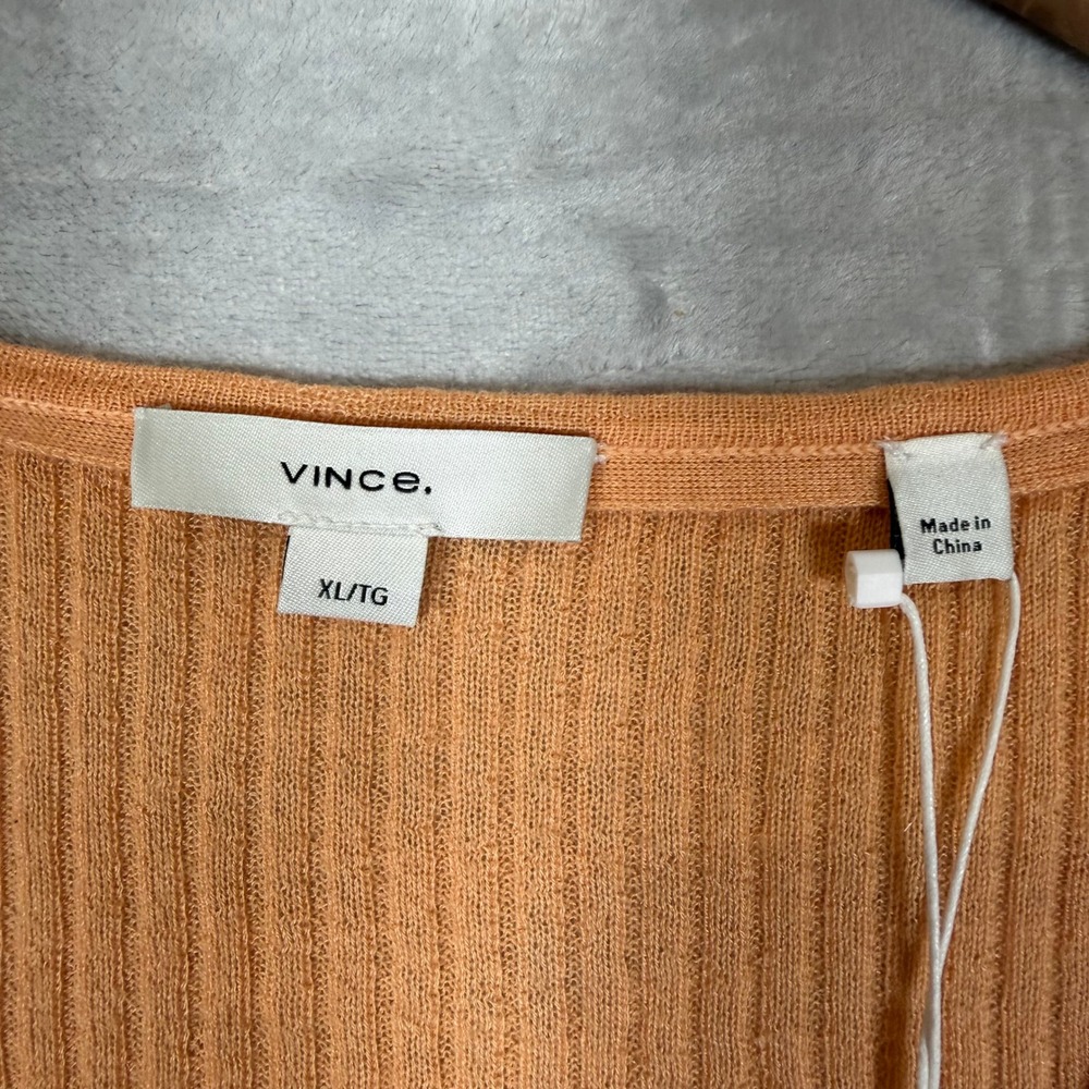 New Vince Cashmere Silk Ribbed Shrunken Button Cardigan Sweater Cantelope XL - Picture 5 of 14